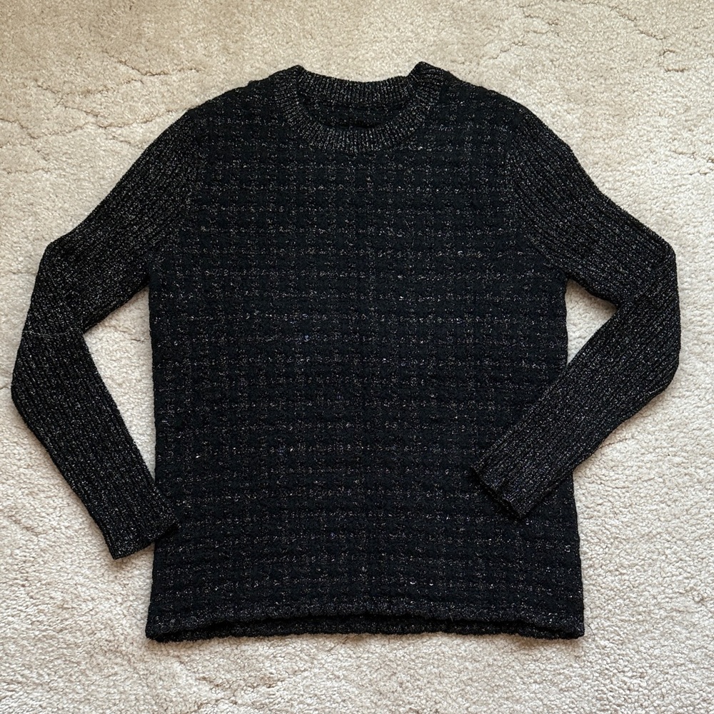 Chanel Black & Metallic Crew Neck Sweater, Sz 40